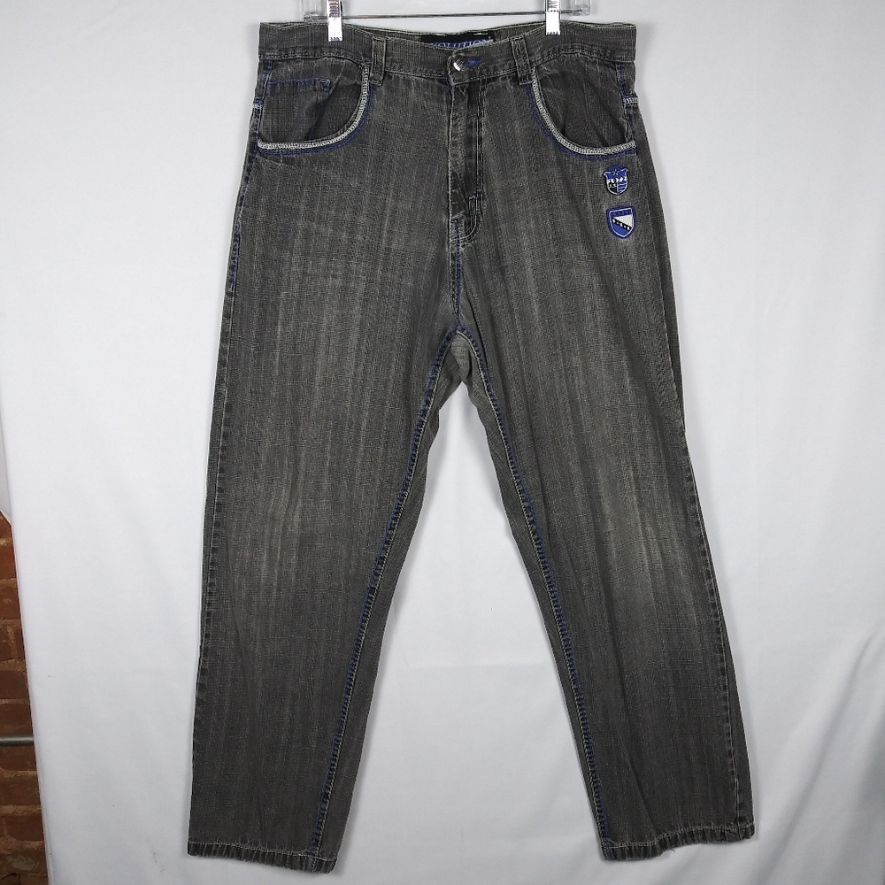 Vtg Evolution In Design Baggy Skater Y2k Jeans Denim Grunge Men 38x34 Gray
